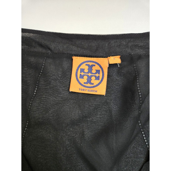 TORY BURCH Sz 8 Black Sheer 100% Silk Shell Top Dual Layer - Picture 2 of 9